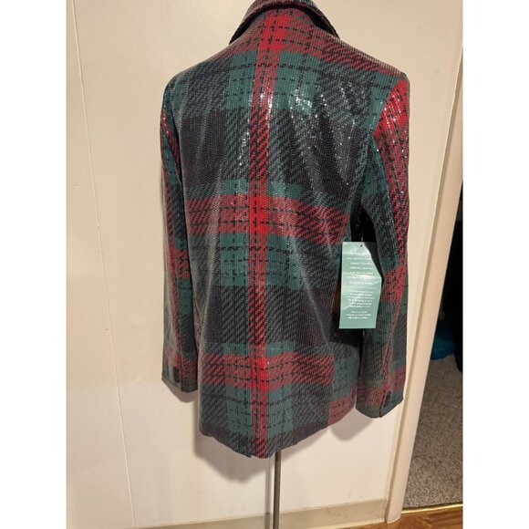 Johnny Wujek JCPenney Sequin Plaid Blazer Size M NWT Holiday Sparkle Jacket - Picture 2 of 15